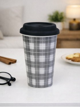 Plaid Fine Porcelain Coffee Mug With Gift Box